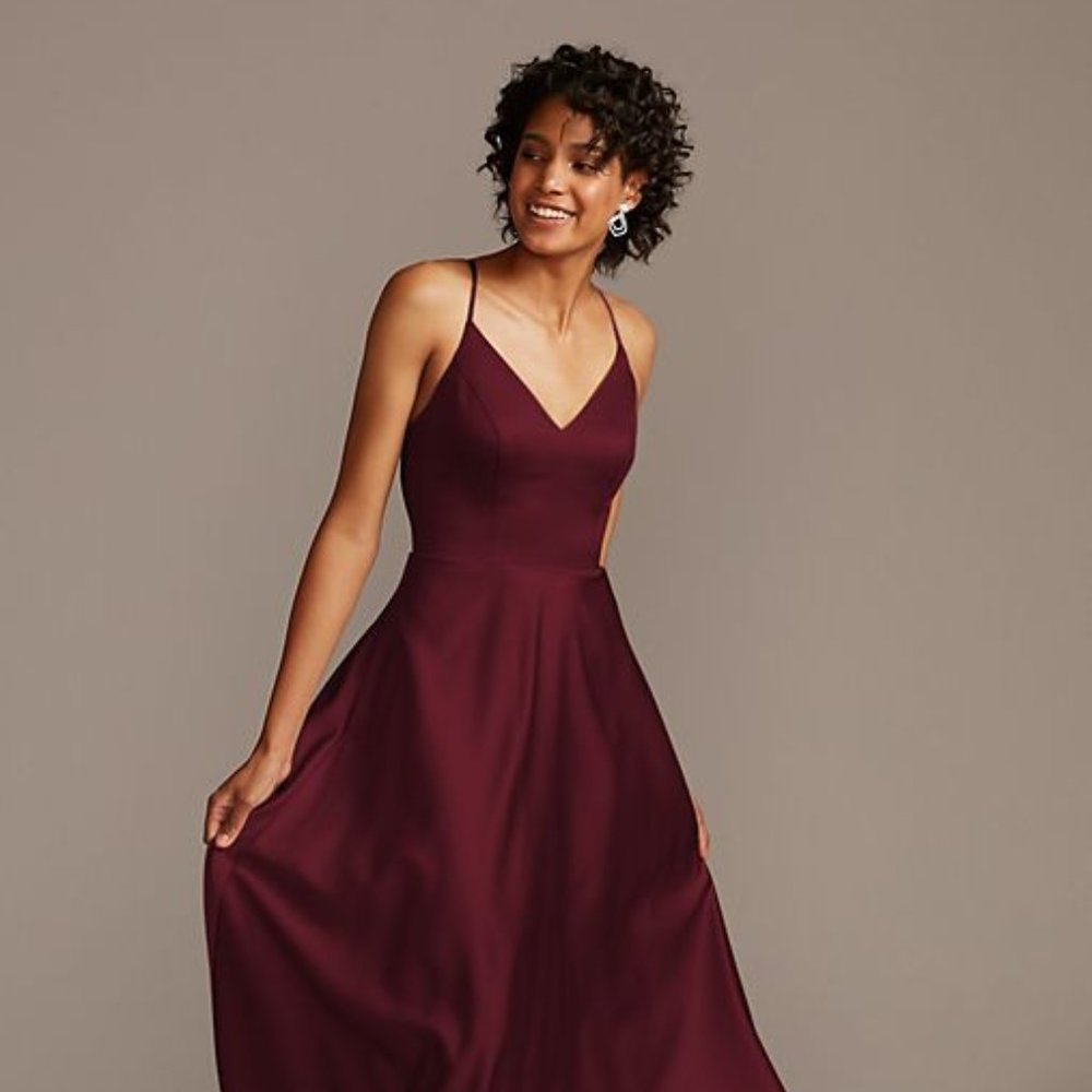 David's Bridal Burgundy Satin Dress